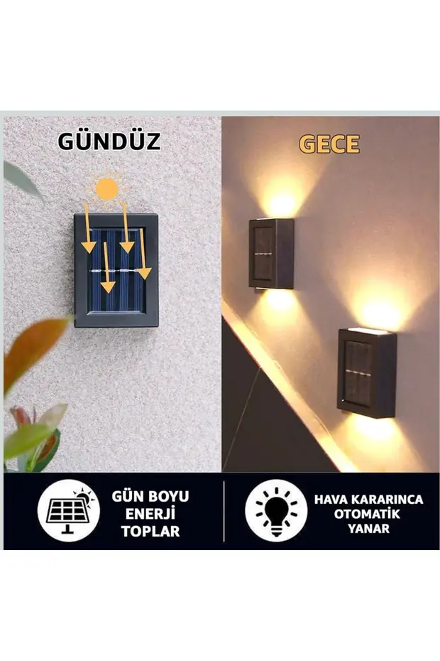Güneş Enerjili Su Geçirmez Dış Mekan Aydınlatma Lambası-Tekli Model Solar LED Bahçe Aplik Işığı